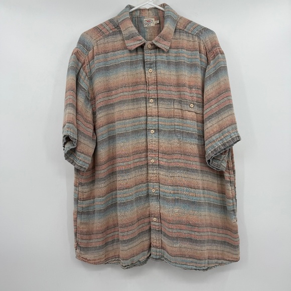 Faherty Shirt Men XXL Beige Pink Blue Striped Short Sleeve Button Up Linen Blend - Picture 1 of 10